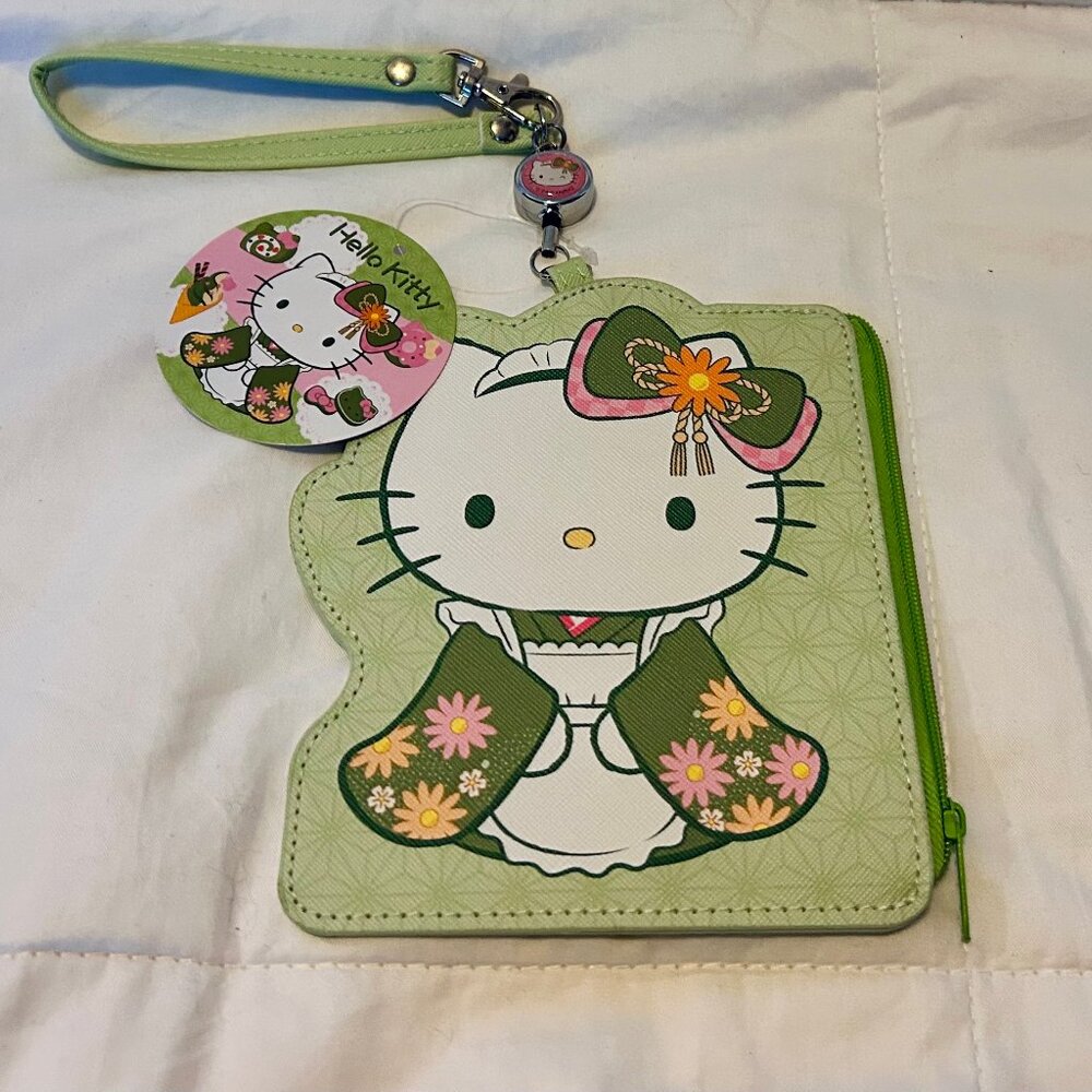 Hello Kitty Matcha Sweets Kimono Card Holder / ID Pouch – NWT, Retractable Reel